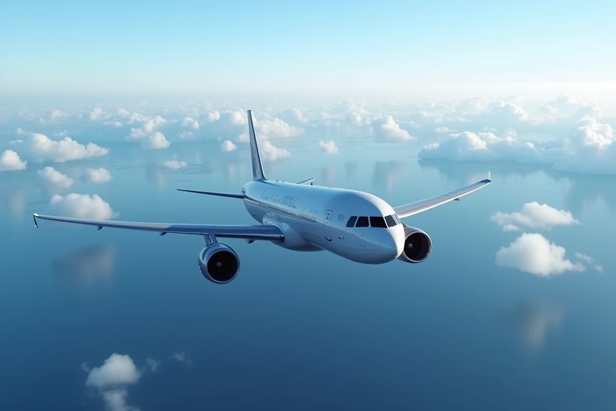 Avion long-courrier en vol au-dessus de l'océan illustrant la durée maximale d'un vol commercial