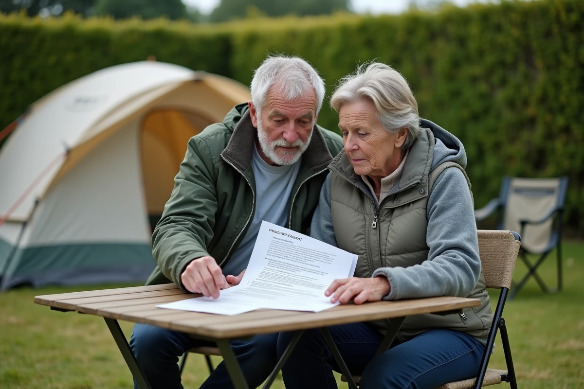 Couple examinant un contrat de camping pour préparer une réclamation officielle
