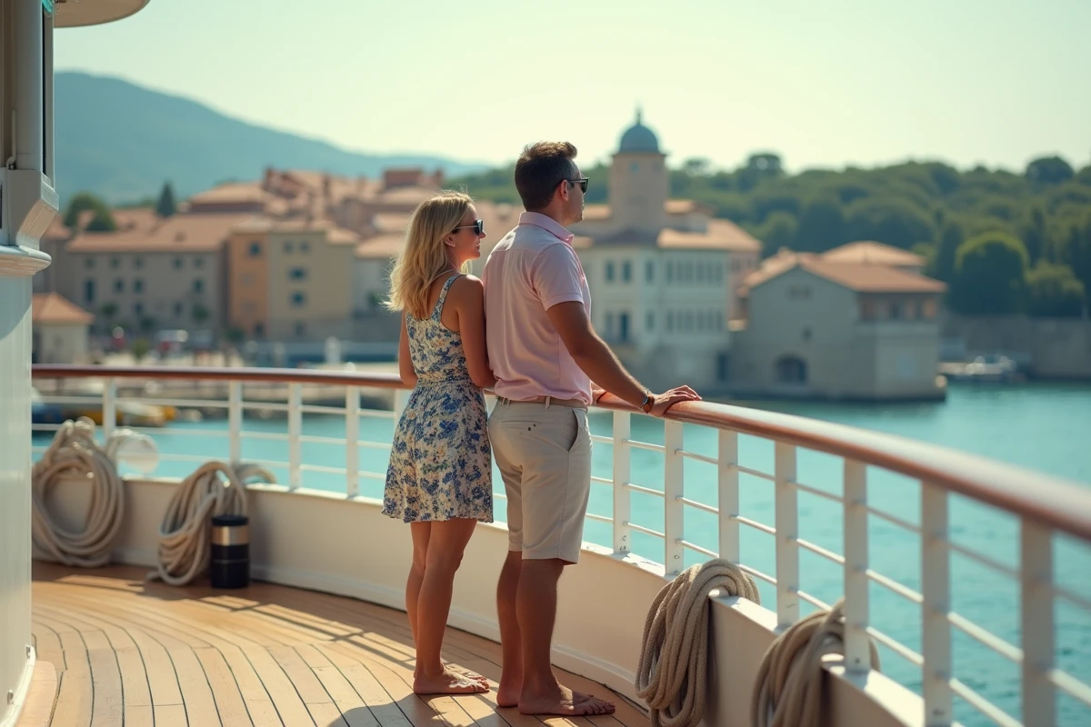 Couple profitant d'une croisière en Méditerranée payée avec une carte cadeau voyage