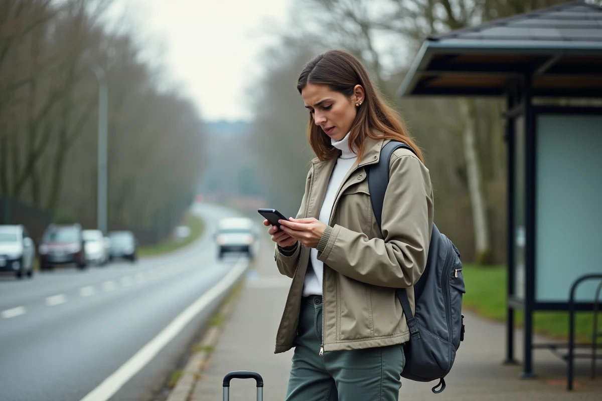 Femme attendant au bord de la route avec ses bagages après avoir été refusée sur BlaBlaCar