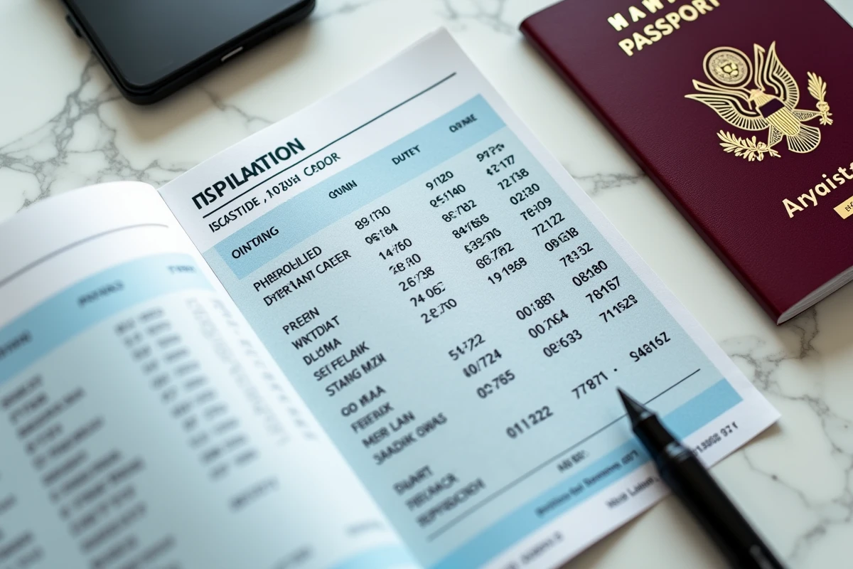 Vue aérienne d'un passeport ouvert montrant la date d'expiration et les informations personnelles